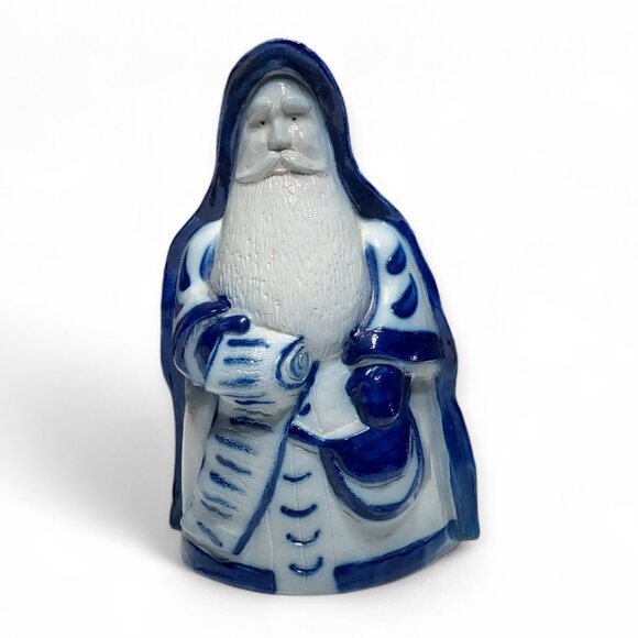 1998 Eldreth Pottery Signed Santa Checking His List Salt Glazed Cobalt Blue Gray - Picture 3 of 14